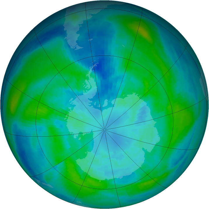 Antarctic ozone map for 31 March 1984